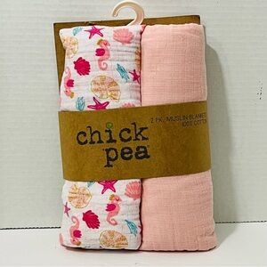 Chick Pea Baby Girl 2 Pack Muslin Cotton Swaddle Blankets Floral Pink & Coral